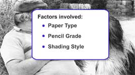 The factors involved in light shading with graphite paper, such as the choice of paper and its texture