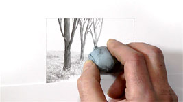 A demonstration of using an eraser to adjust any value within a pencil drawing