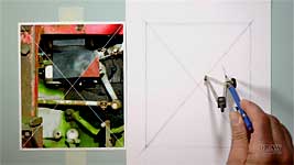 A practical demonstration of using a compass to create a layout guideline drawing.