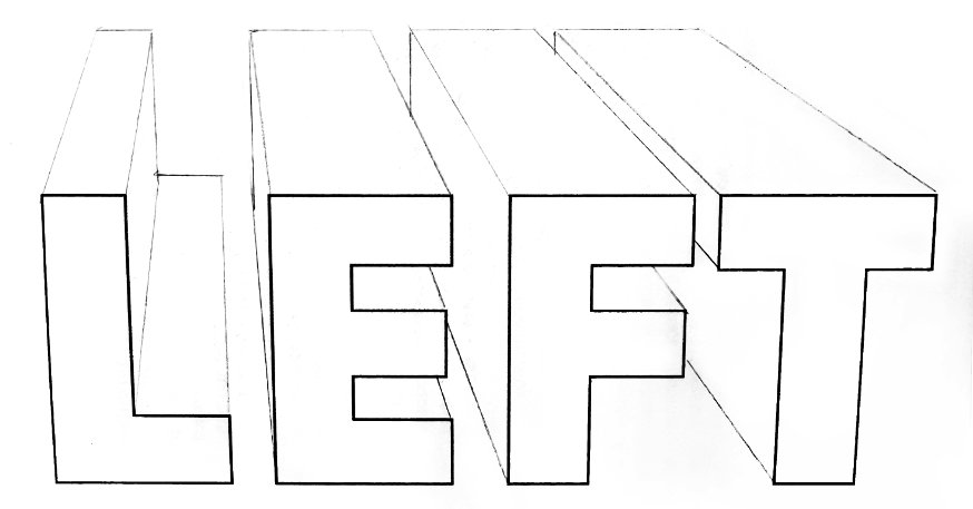 The word LEFT drawn in perspective