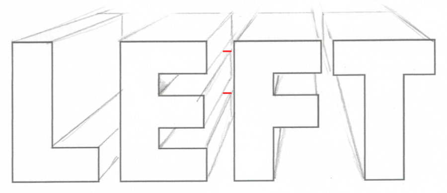 The word LEFT drawn in three-dimensions