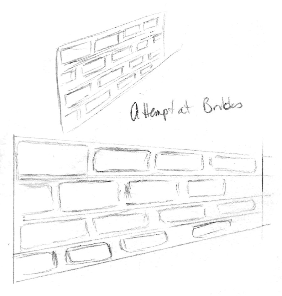Bricks in perspective in a pencil drawing